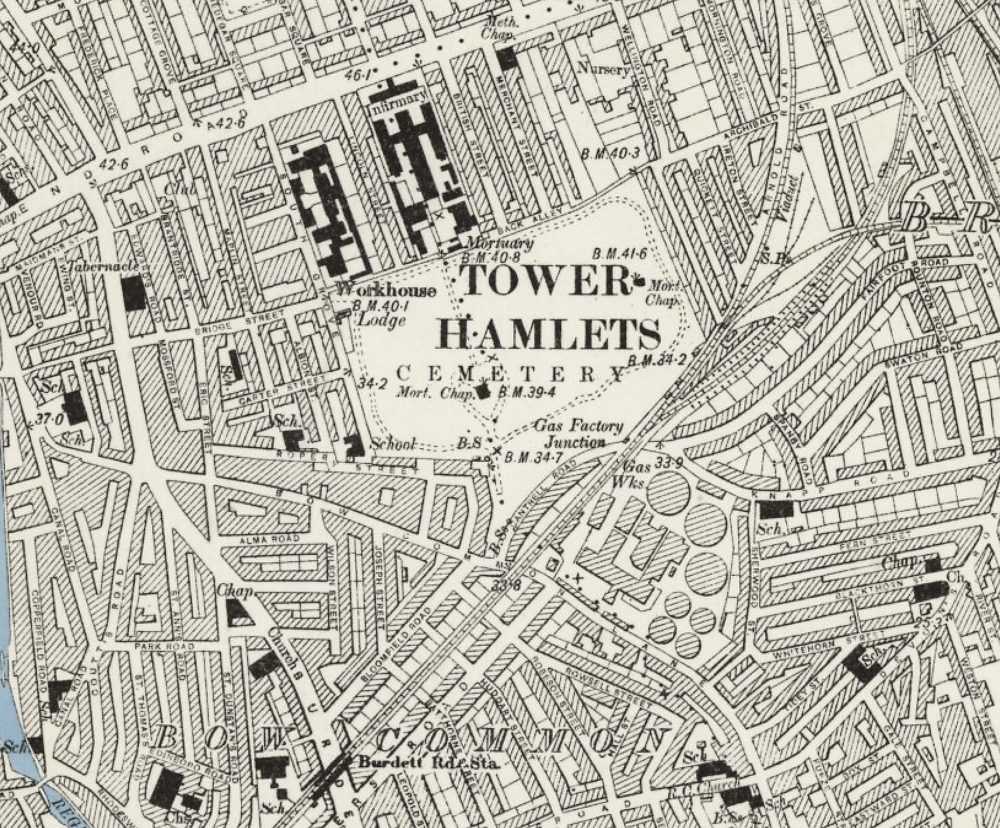 Gas Factory Junction shown on 1900 map of Bow