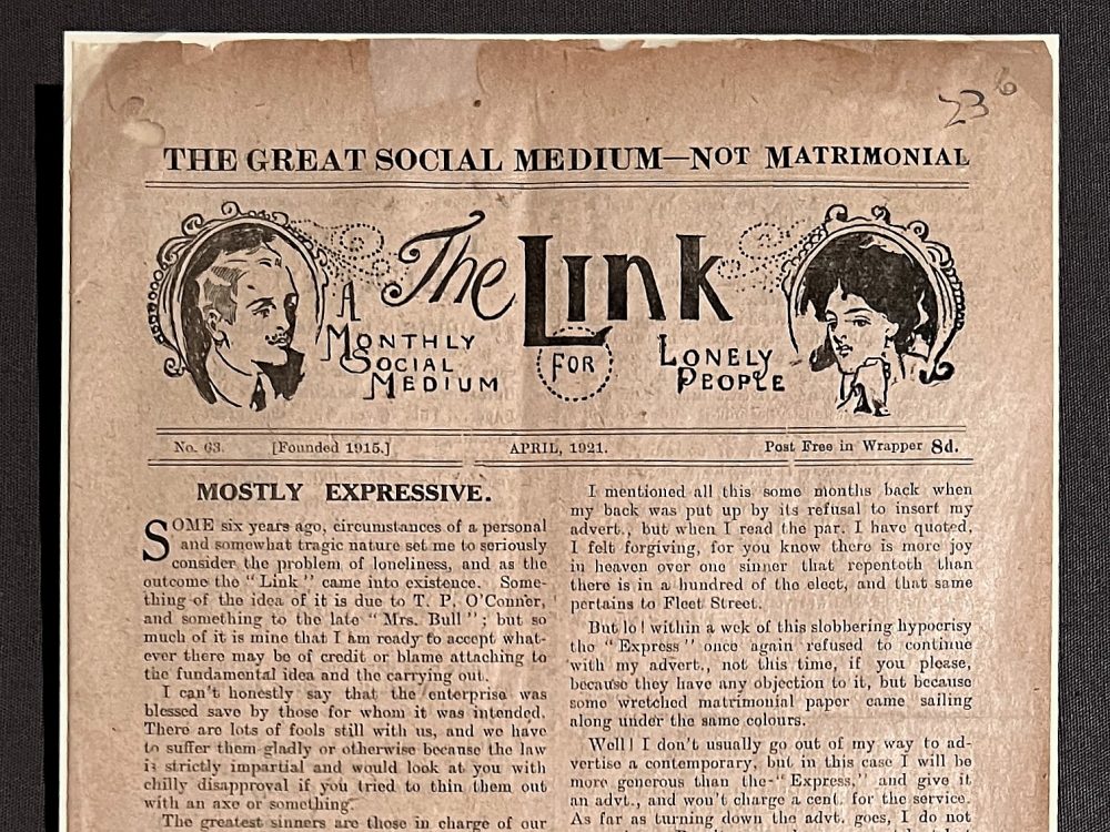 The Link 1931 - lonely hearts advertising after WWI