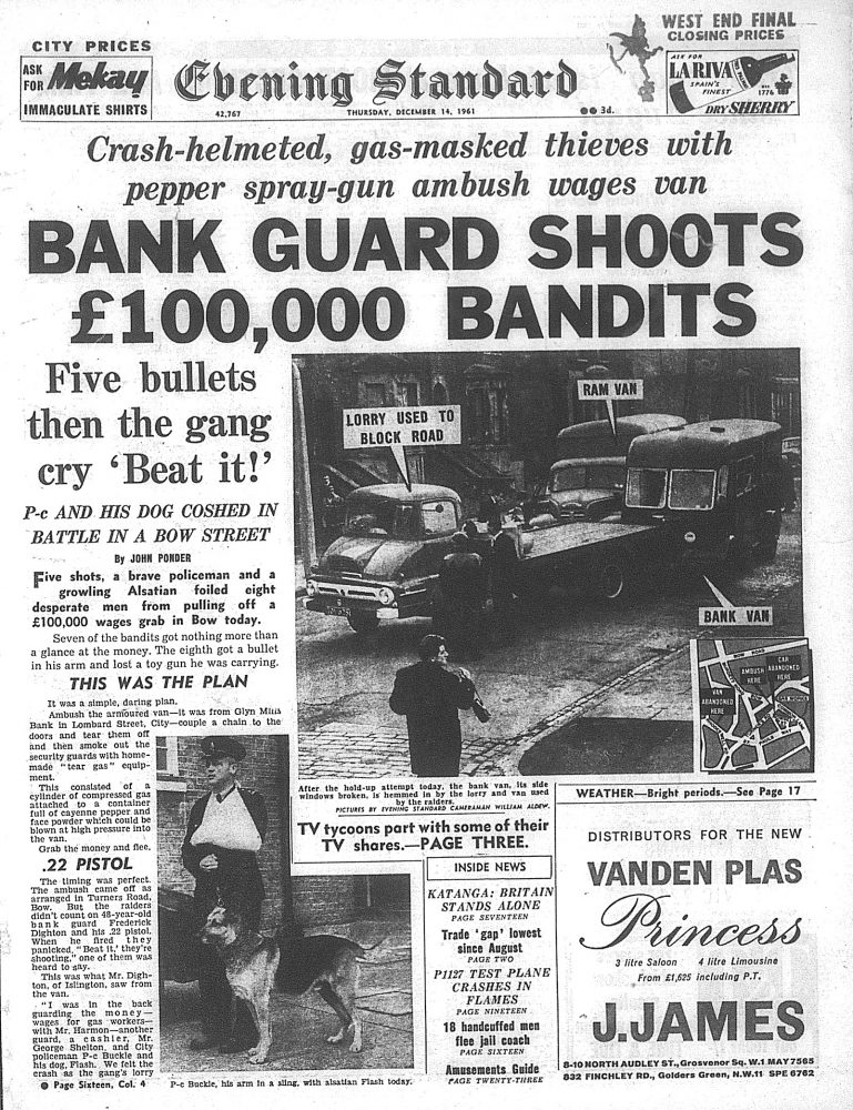 The Battle of Bow - Evening Standard front page 14th Dec 1961