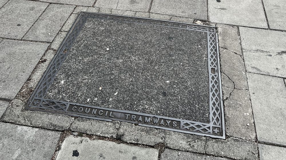 LCC Tramways manhole cover on Mile End road