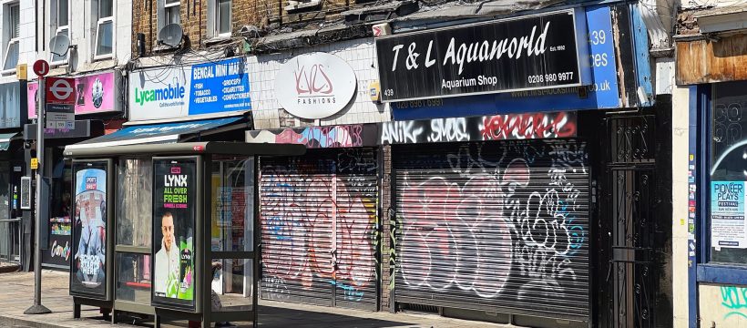 Closed shops in Roman Road, Bow