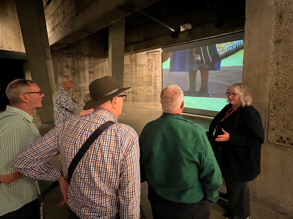 The Geezers in The Tanks rooms looking at a Conceptual Art video