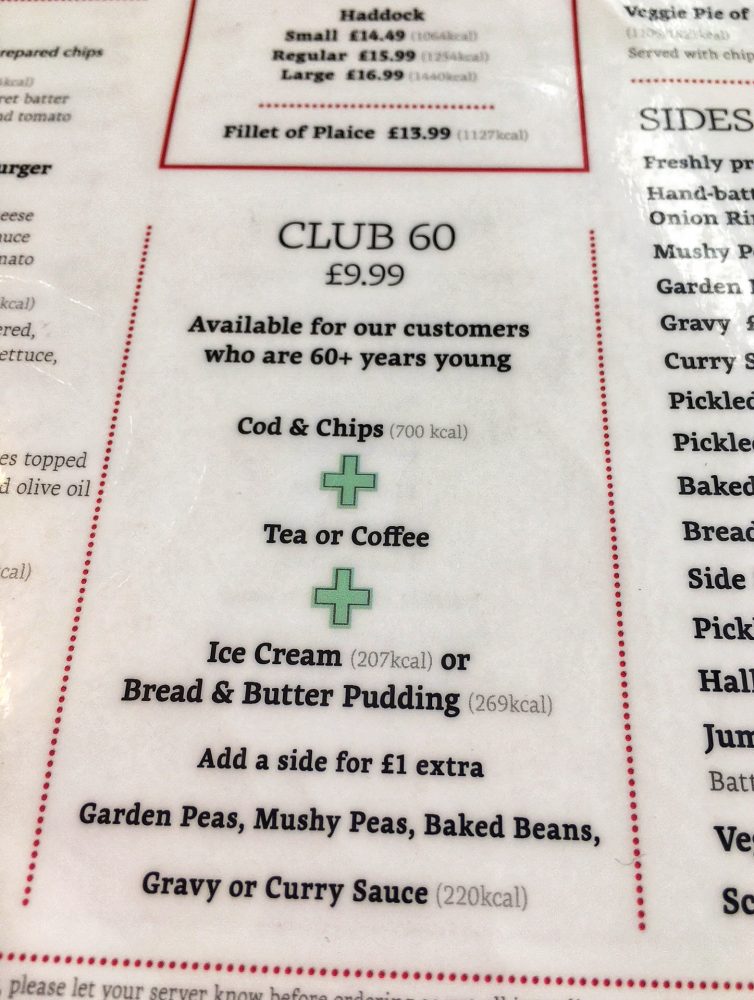 Harry Ramsden's special over 60’s menu