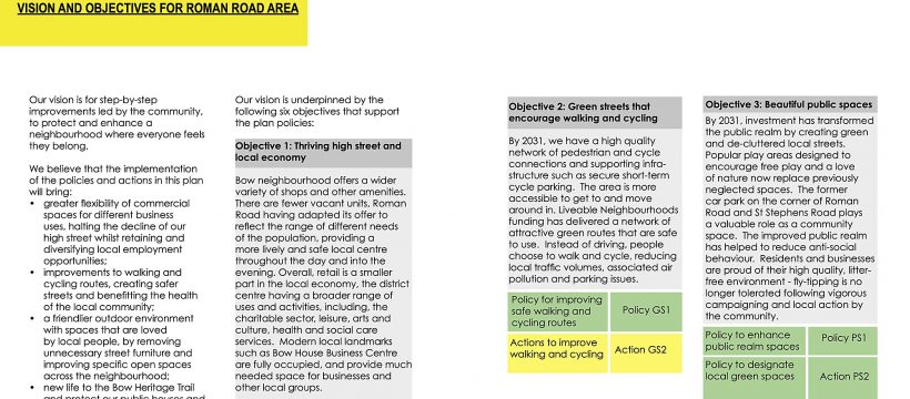 sample page form the Roman Road & Bow neighbourhood plan