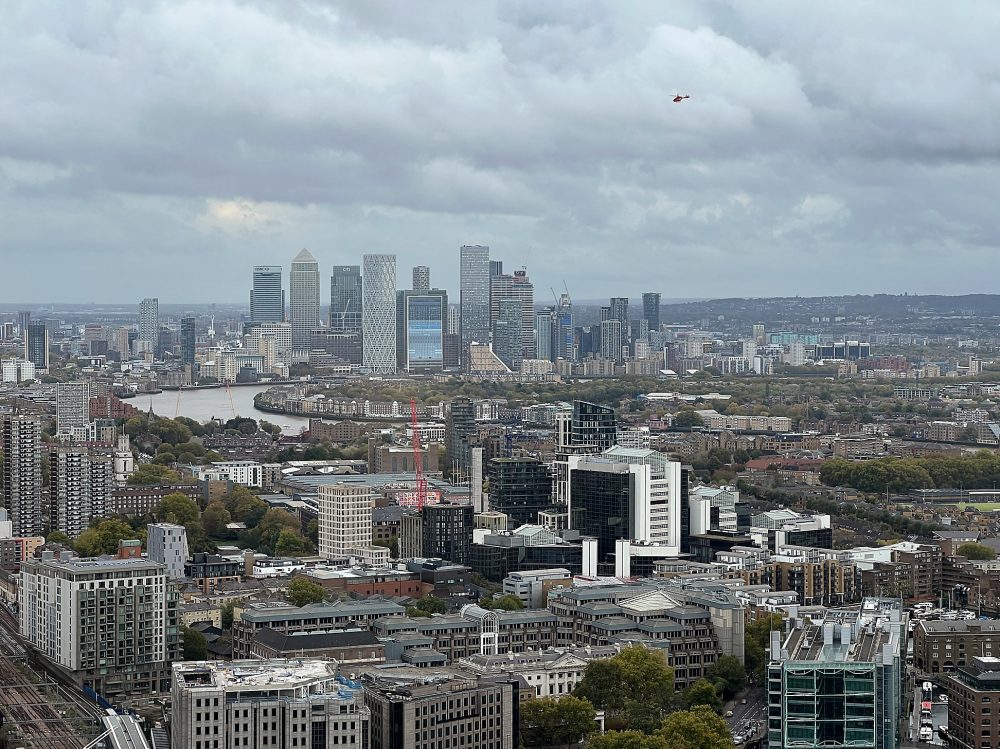 Looking east from 20 Fenchurch Street towards Canary Wharf