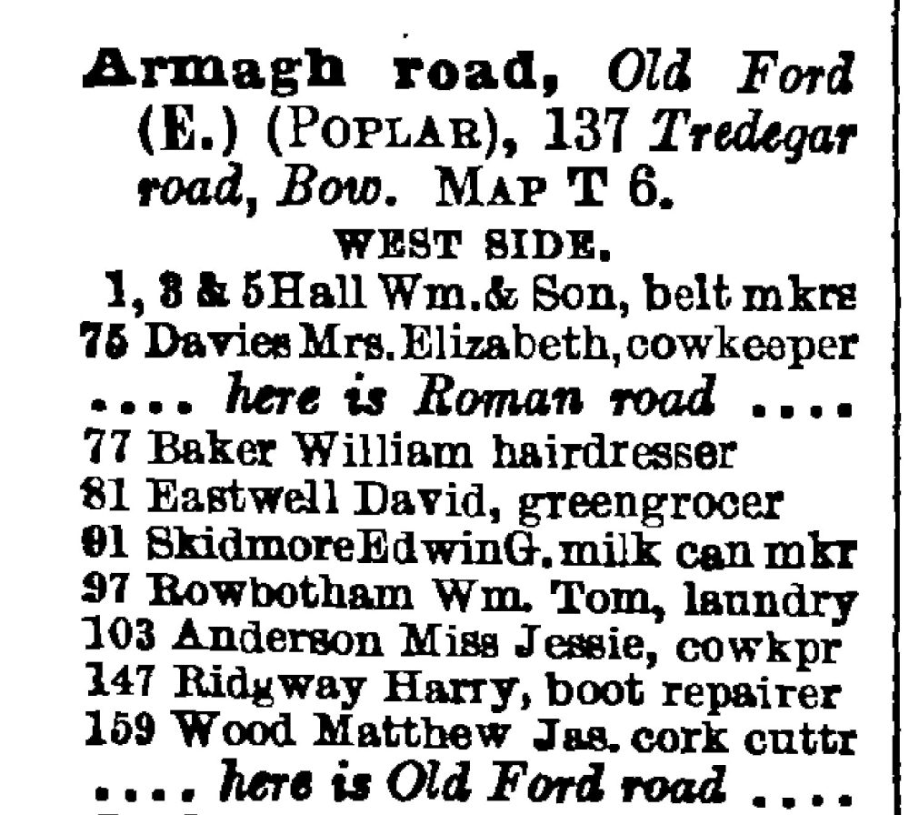 Armargh Road, now Hewison Street 1910. It shows two cowkeepers and a milk can maker.