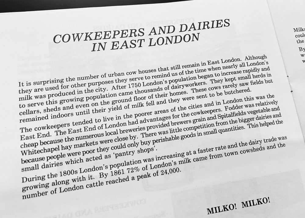 Cowkeepers and Dairies in East London. In the exhibition Feeding the Hamlets at Tower Hamlets Archives.