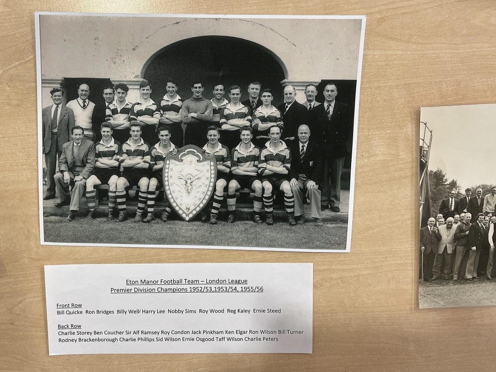 Eton Manor Football Team, 1950s on a table full of photos pulled from the Bishopsgate Institute archives by Michelle Johansen