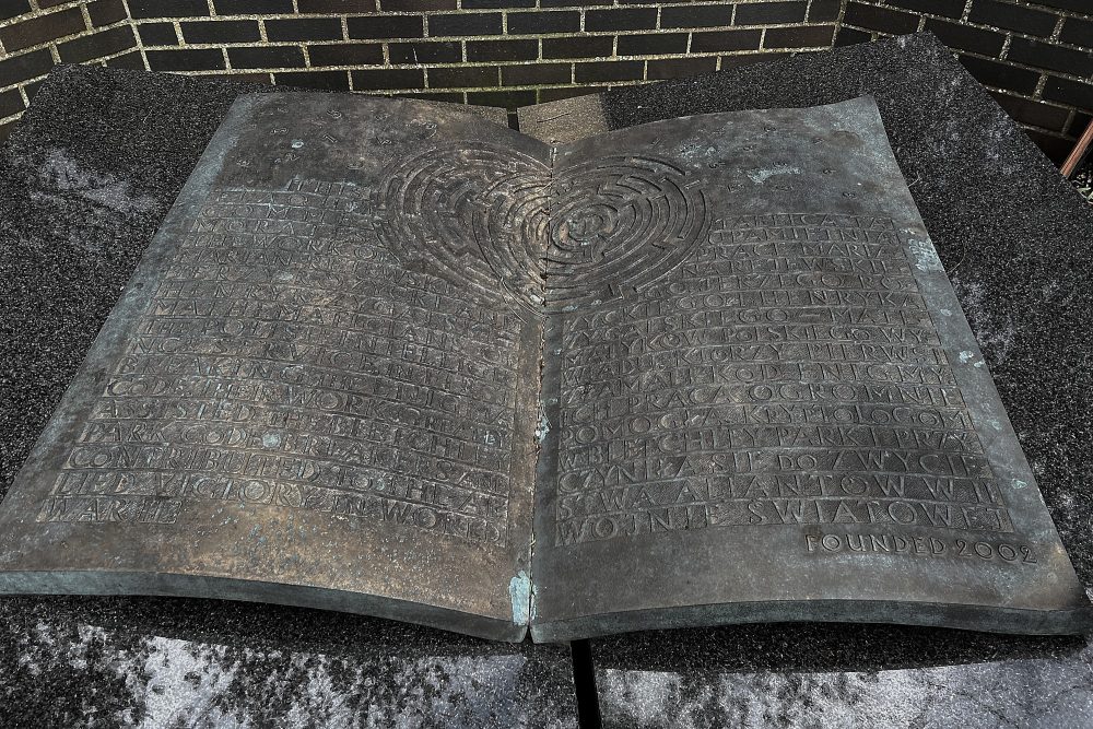 Memorial to the three Polish early Enigma cipher readers Marian Rejewski, Jerzy Różycki, and Henryk Zygalski