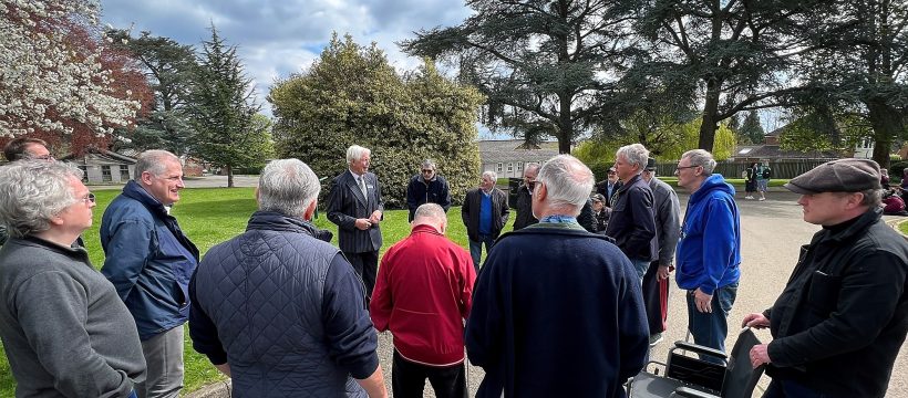 Tour guide Bob Lovesey at Bletchley Park with the Geezers