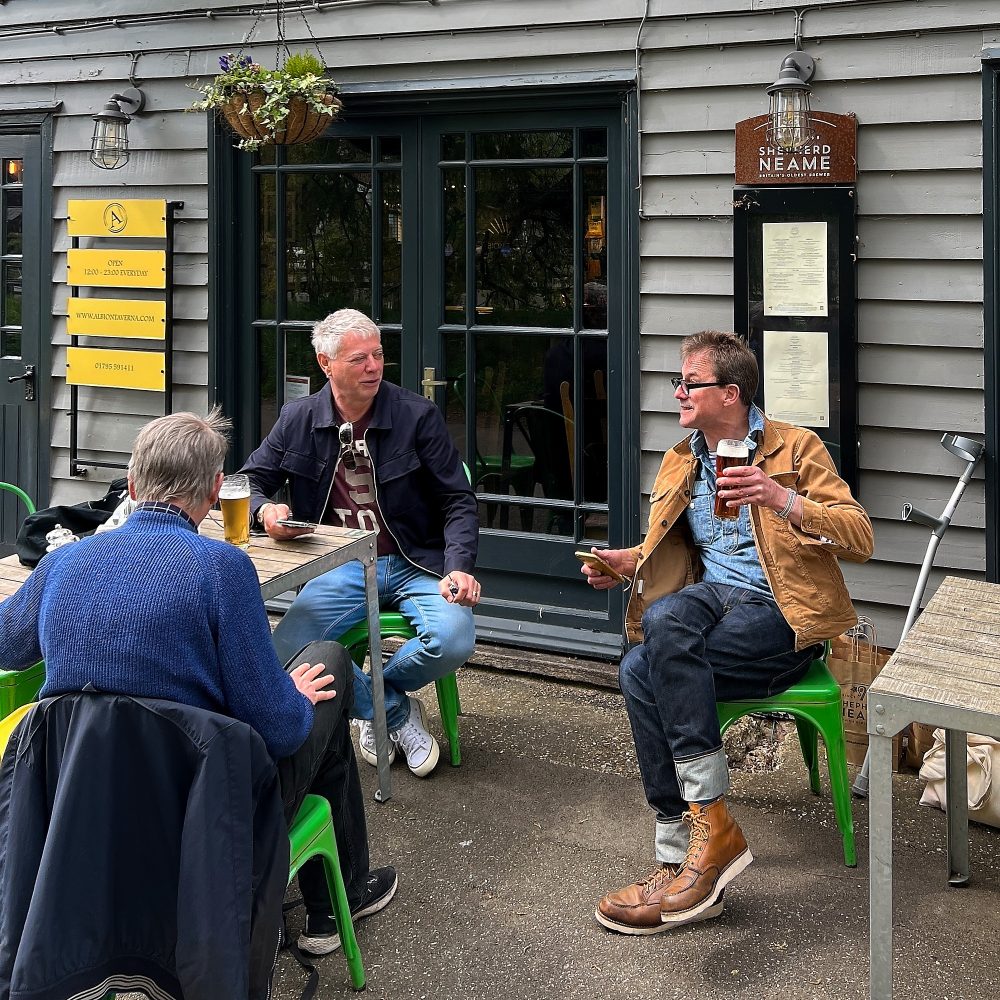 Some Geezers on a pub crawl in Faversham. Outside the Albion Taverna, Faversham Creek.