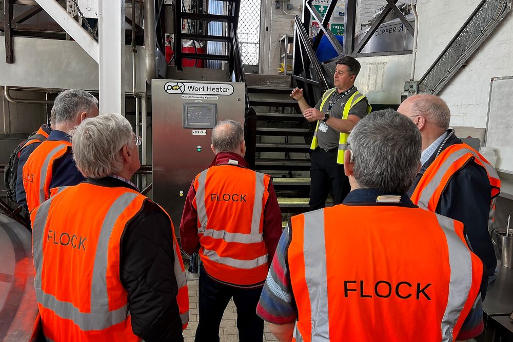 Glyn Williams giving The Geezers a tour inside the Shepherd Neame brewery