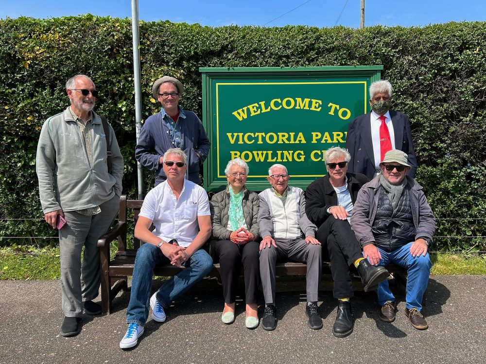 Group at bowling club in Deal with Janet Phillips centre