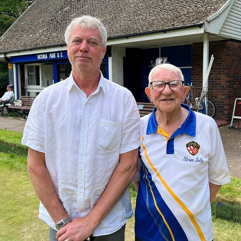 The Geezers chairman, Eddie Snooks, with Brian Jolly, President of VP Bowling Club