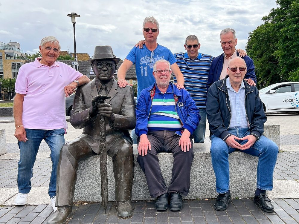 The Geezers with the sculpture of Dr Salter by Diane Gorvin