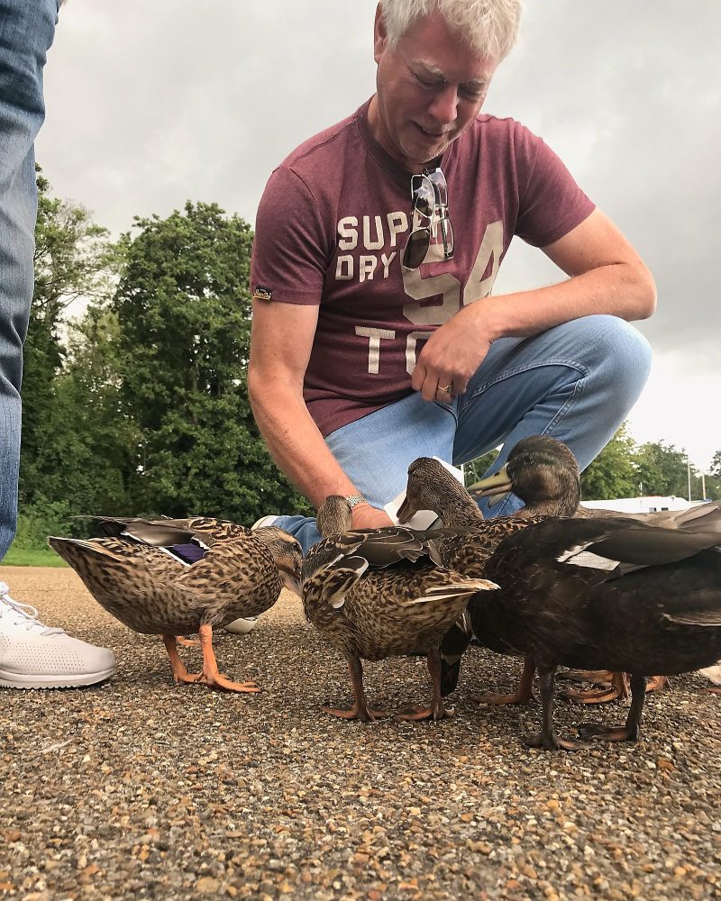 Eddie Snooks and the ducks outside the Maltsers Pub at Ranworth