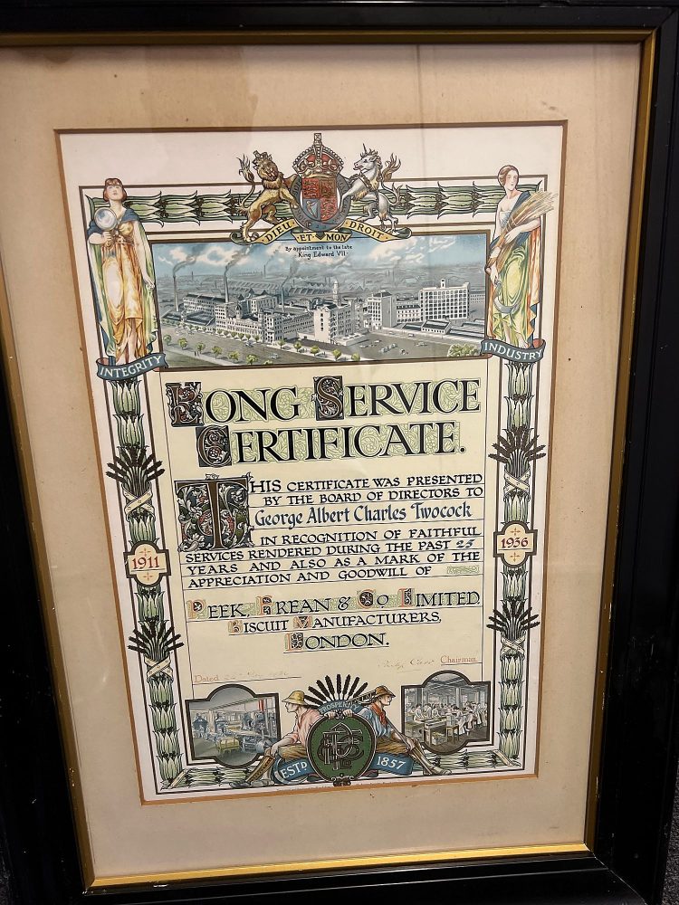 A Peek Frean long service award 1936
