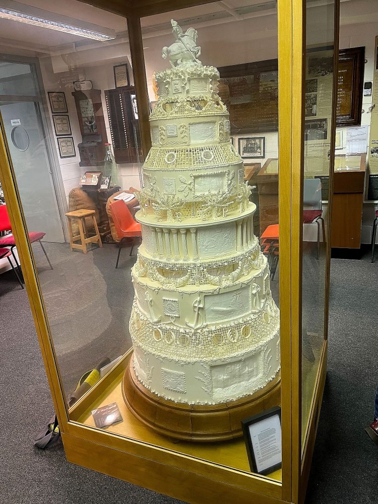 Replica of the wedding cake created by by Peek, Frean & Co. Ltd. for the marriage of Princess Elizabeth and Lieut. Philip Mountbatten R.N. in 1947