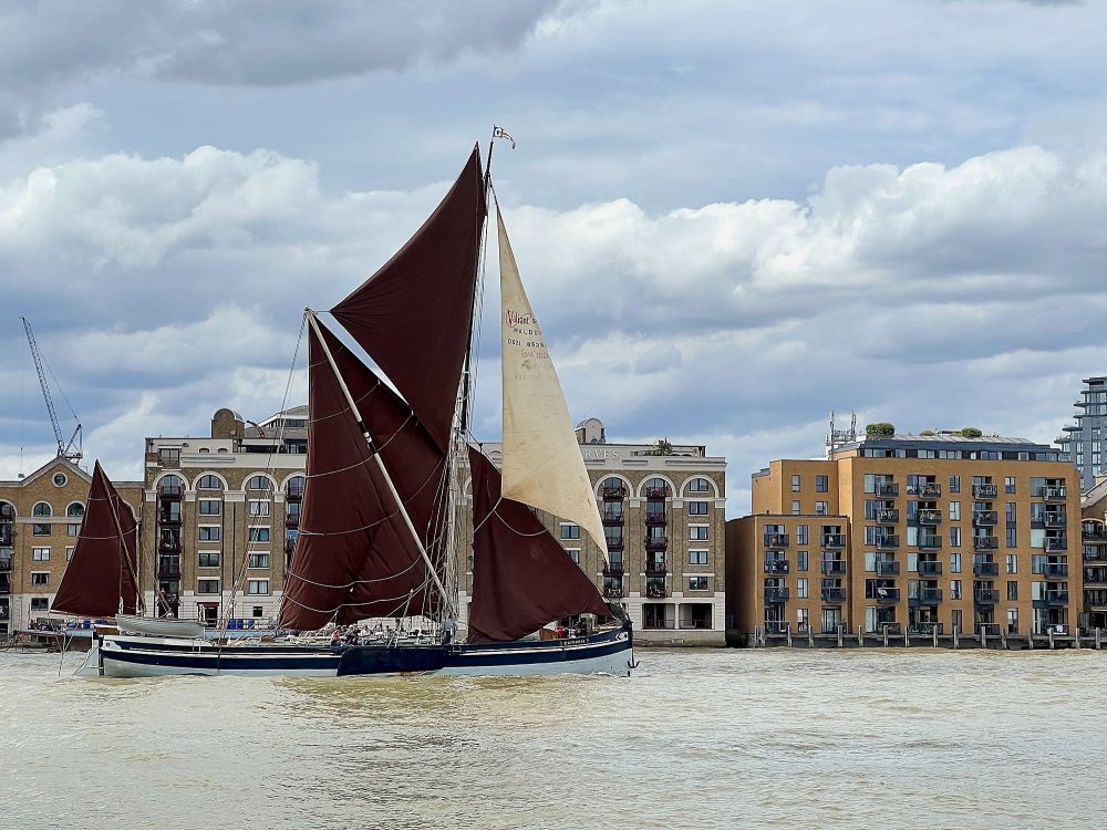 A Thames Barge sailing between Wapping and Rotherhithe