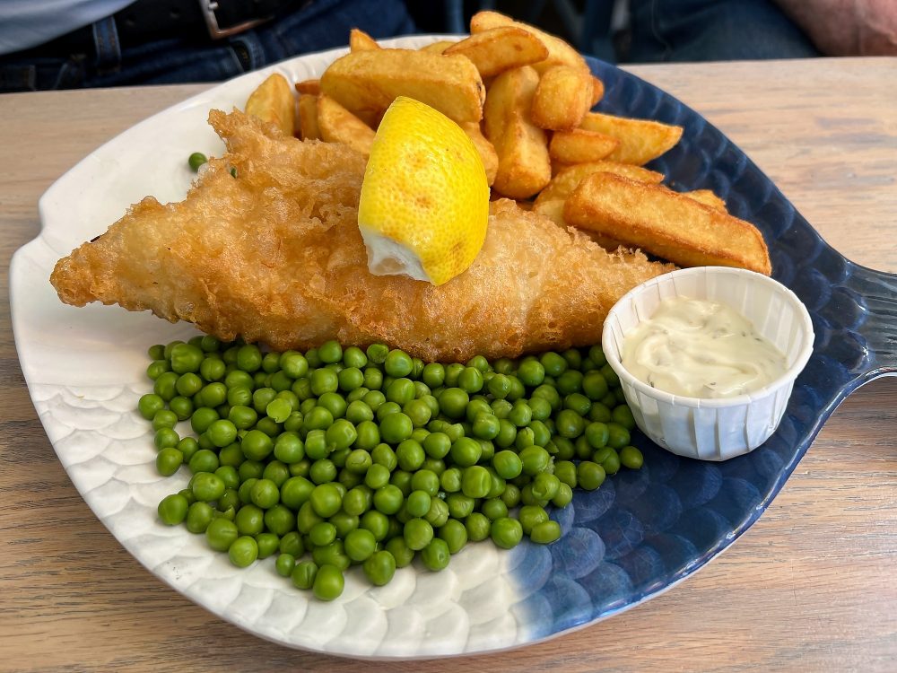 A small cod and chips at the Britannia Inn, Dungeness. We highly recommend it.