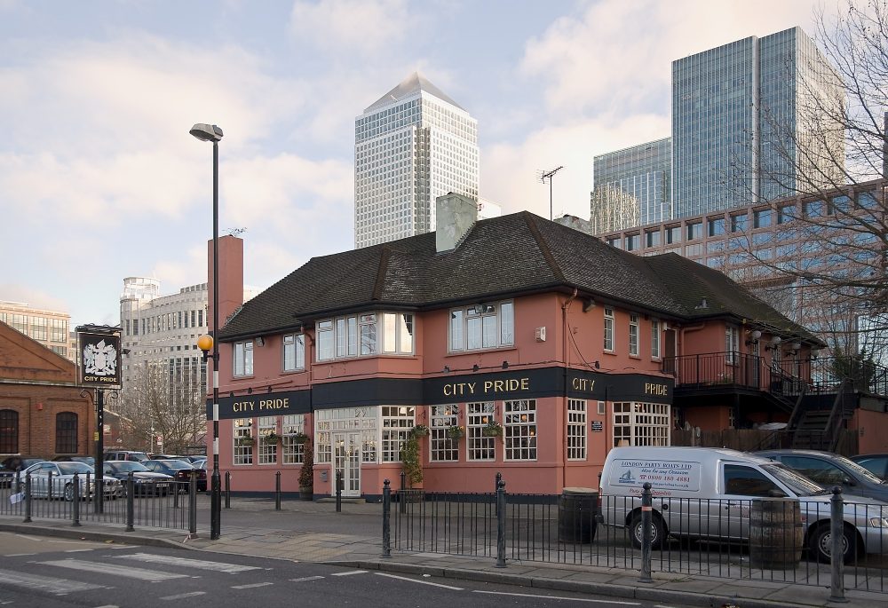 City Pride Pub, Westferry Road, Isle of Dogs, taken in 2008. About to be replaced by a 63 storey tower - hotel and apartments.