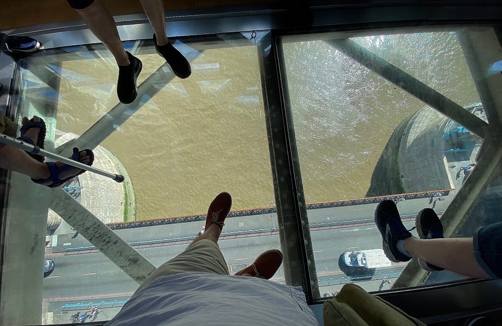 The Geezers on the Tower Bridge glass walkway