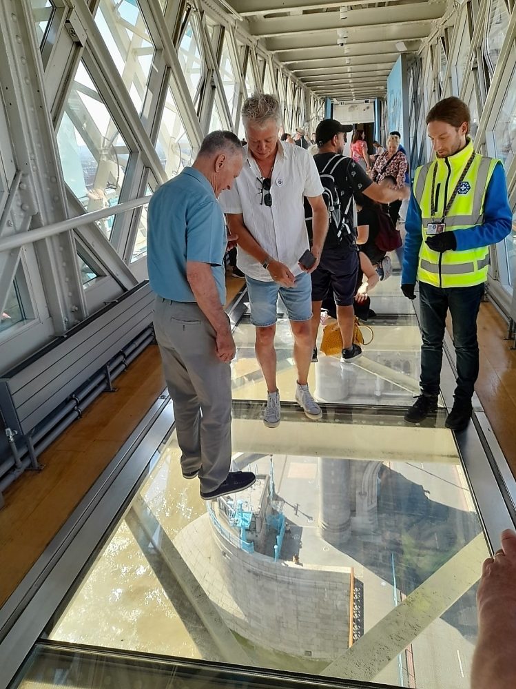 The Geezers on the Tower Bridge glass walkway
