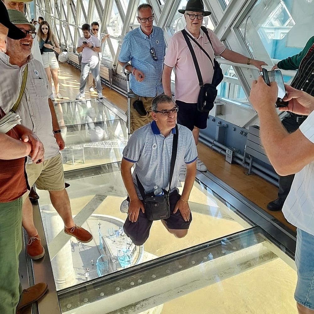 The Geezers on the Tower Bridge glass walkway