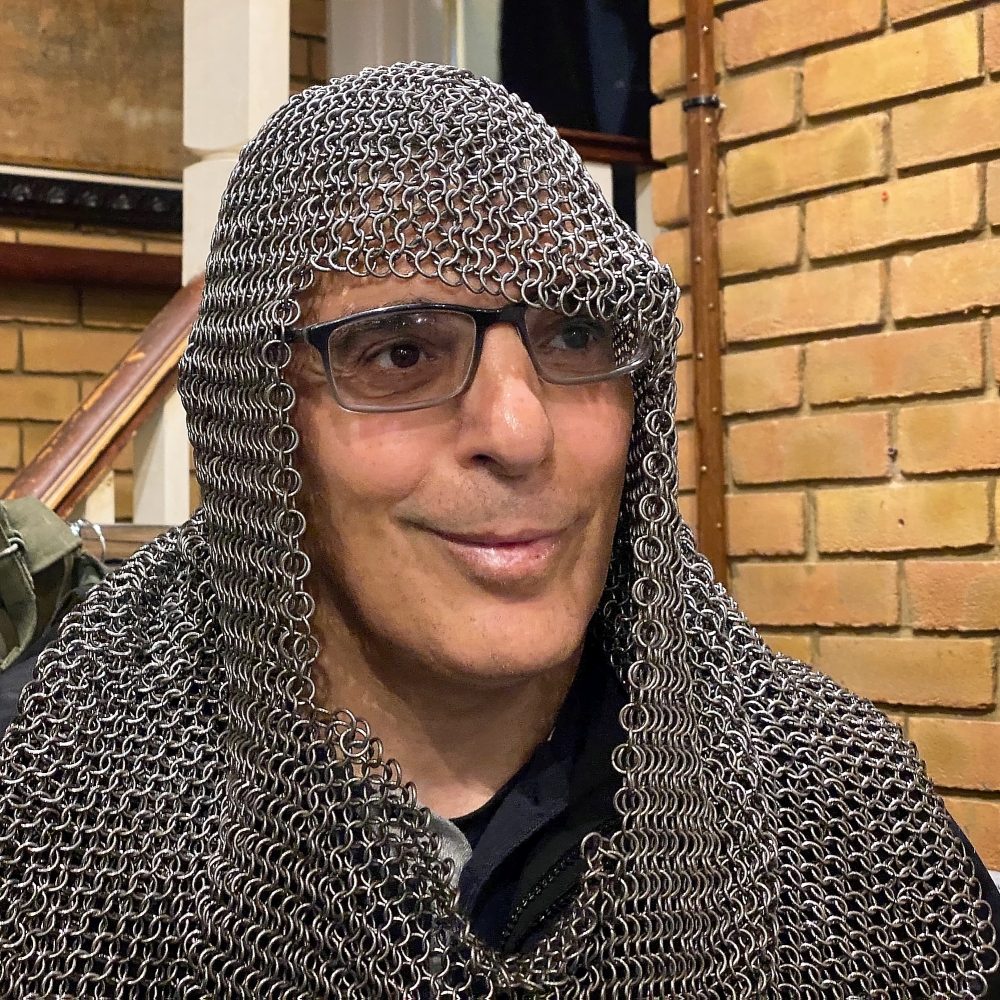 Zaffer wearing chainmail in Maldon Military Museum