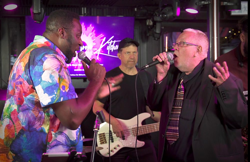 Barrie and Fil duetting at Boxpark in Croydon