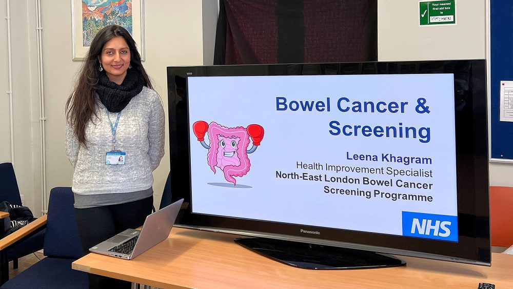 Leena Khagram talking to the Geezers about Bowel Cancer and the importance of screening