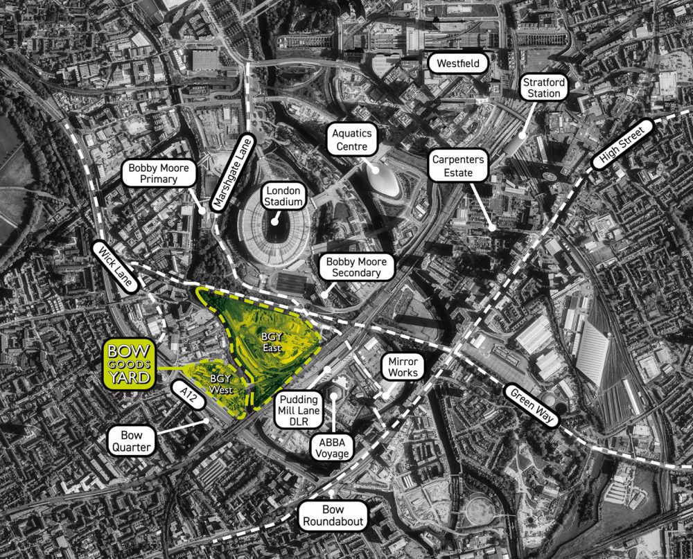 Map showing the Bow Goods Yard site