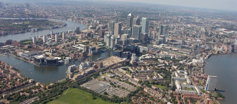 Helicopter view of Isle of Dogs