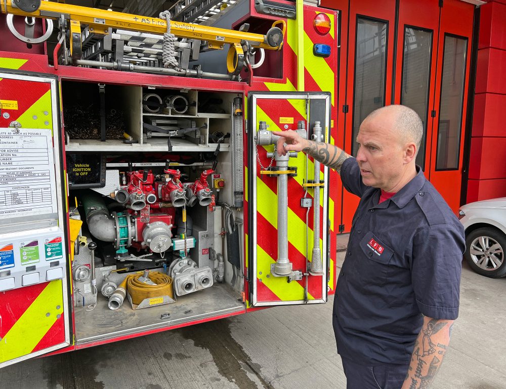 Scott Turner showing the rear of the fire engine