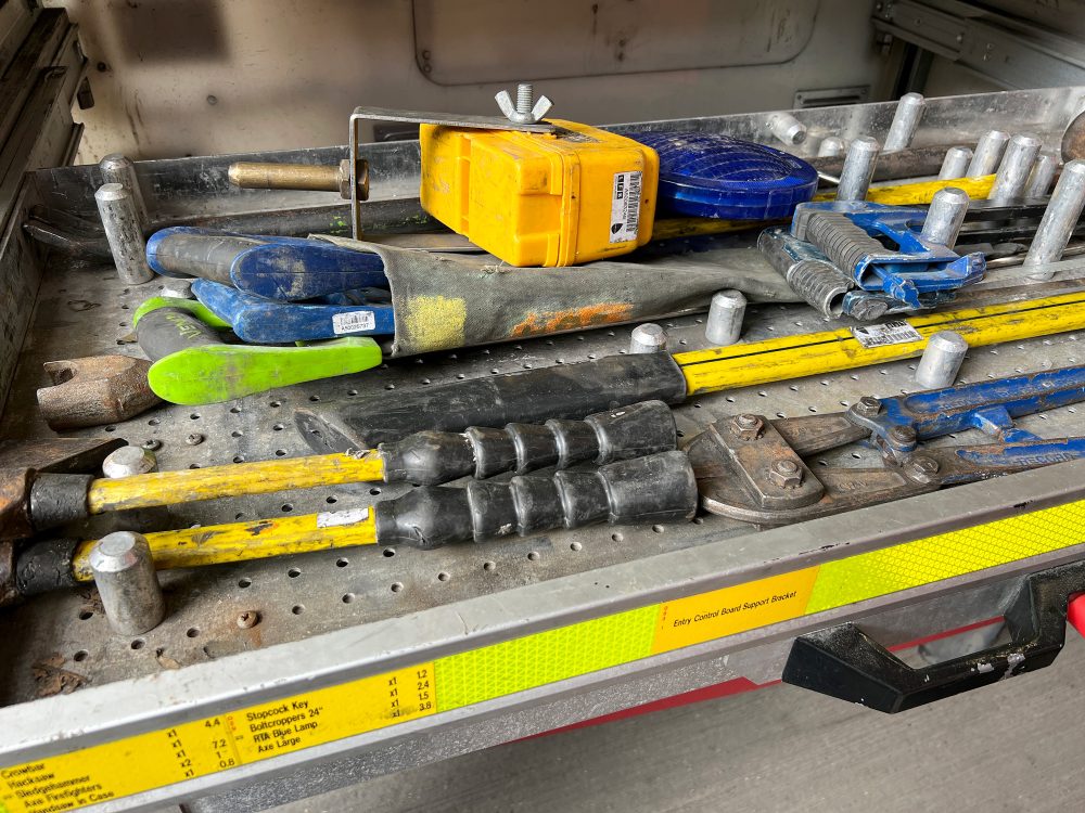 Tools for every occasion are in the sides of the fire engine