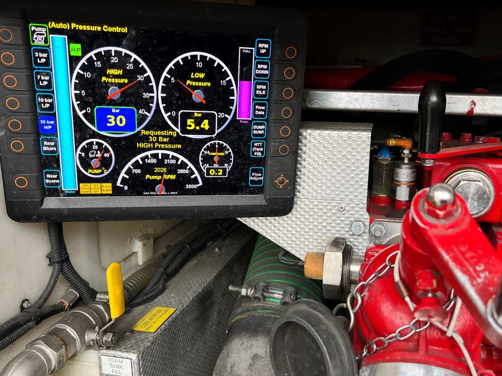 Digital water pressure readout on Shadwell's new fire engine