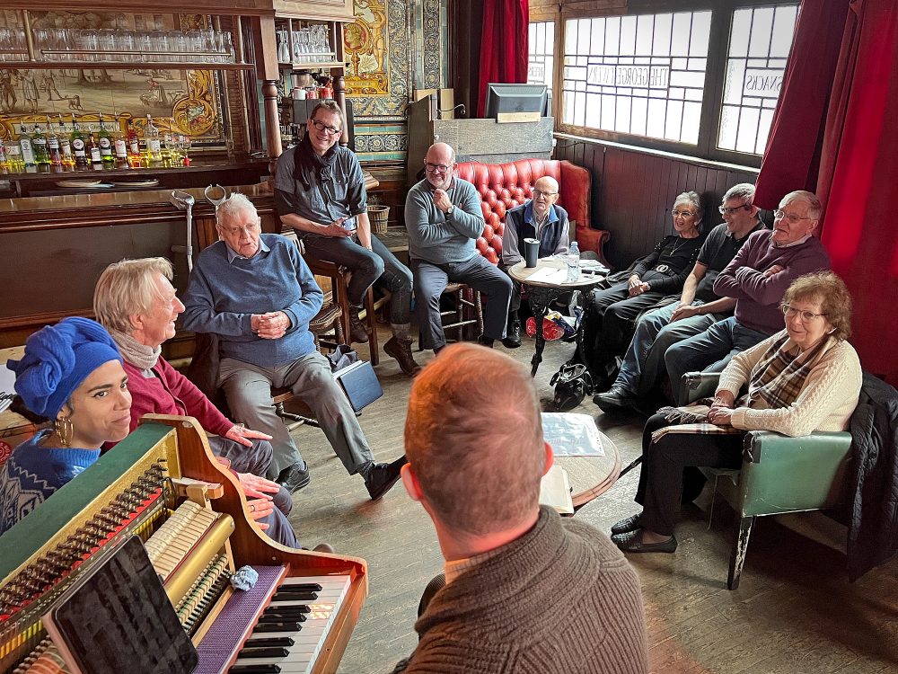 The Geezers group in The George. Aya Haidar left and Tom Carradine on piano