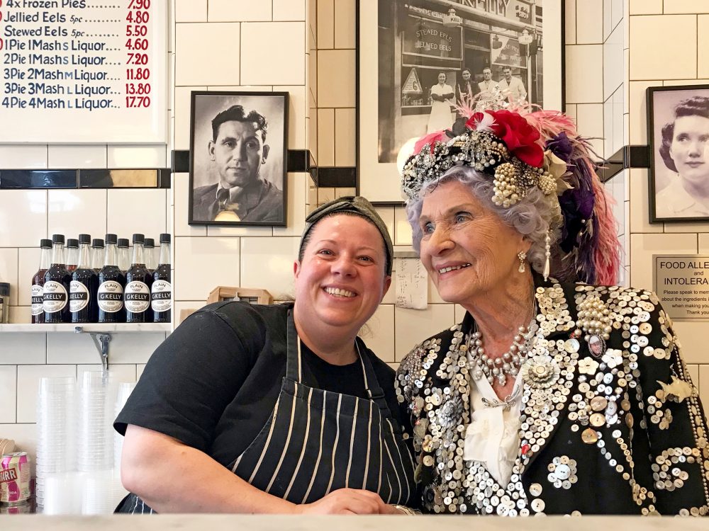 Phyllis Broadbent in Kelly's pie and Mash Shop with Leanne