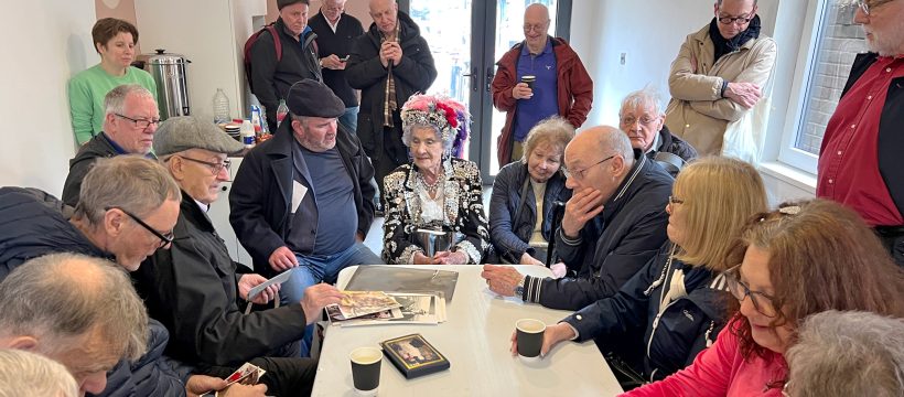 The Geezers and Phyllis Broadbent in the newly opened Common Room