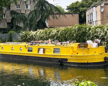 The Geezers discovered this attractive yellow barge the back of Chisenhale Art Place in Bow.
