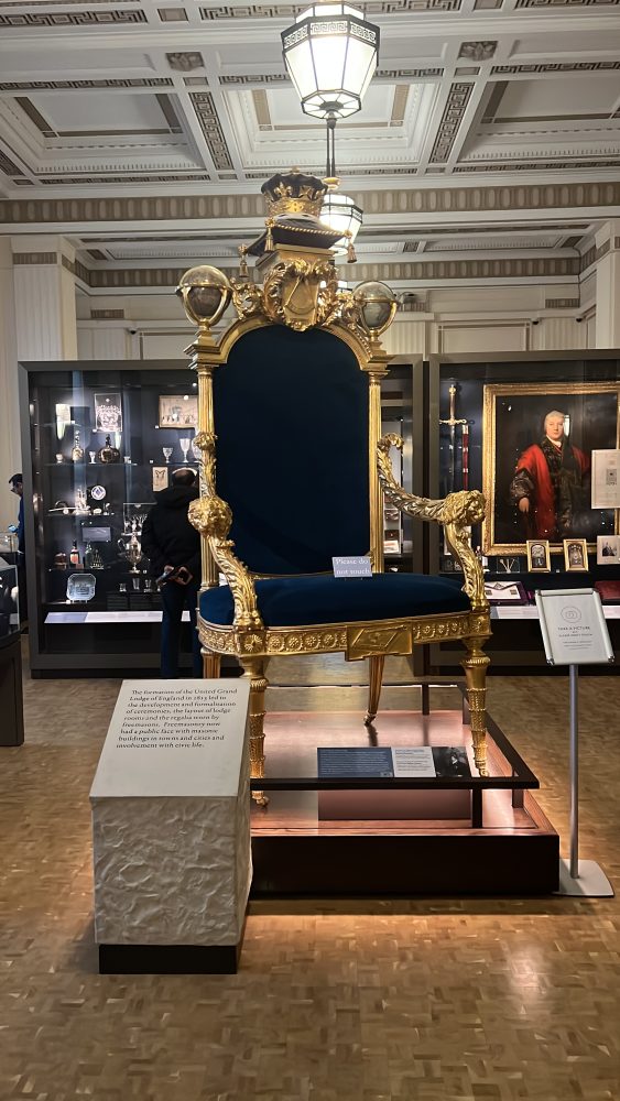 This Grand Master's Throne was made for the future King George IV. In 1790 he became Grand Master of the Grand Modern's Lodge.