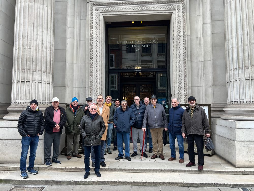 The Geezers outside the Freemasons Hall