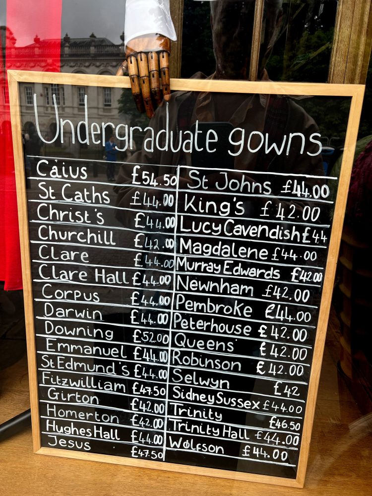 Gown prices Cambridge